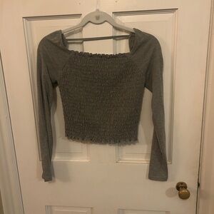 Gray Smocked Long-Sleeve Women's Top